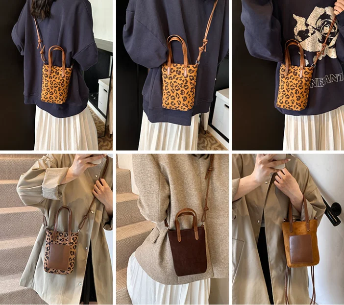 Retro Leopardenmuster Mini-Umhängetasche Kleine Quadratische Wildleder-Oberfläche Vielseitige Trendige Handytasche – Detail 12