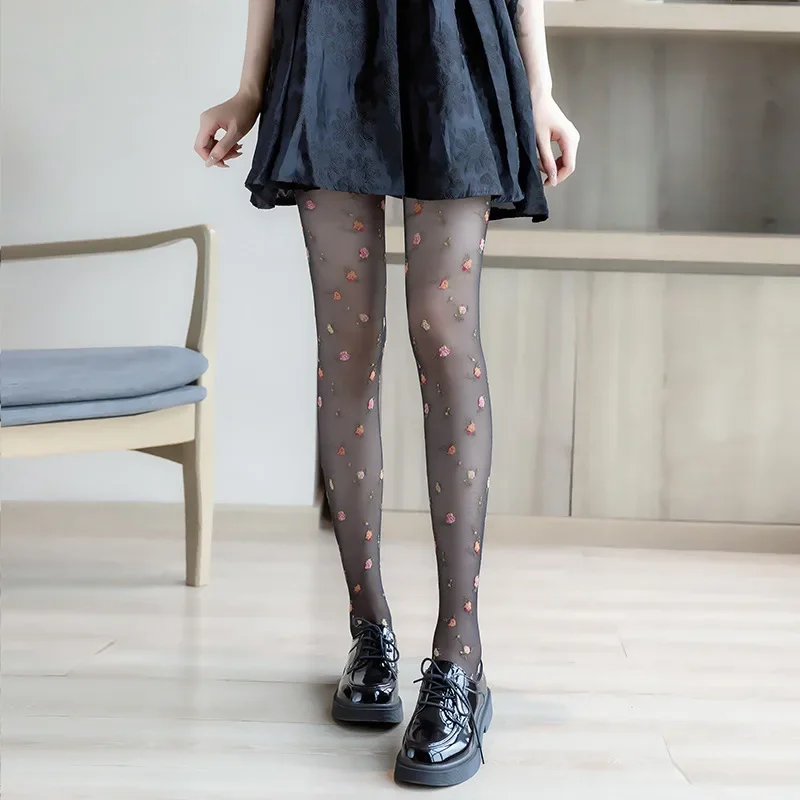 Floral Print Tights Women Lolita Sweet Girls Thigh High Stockings Pantyhose Women Lingerie Sexy Hosiery Women Tights Pantyhose