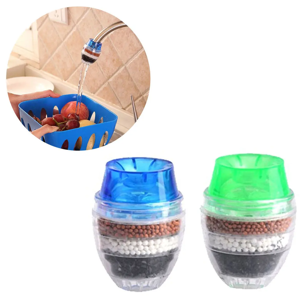 2Pcs Mini Portable Faucet Water Filter with Activated Carbon for Kitchen Bathroom Direct Fit Rust Resistant Splash Proof