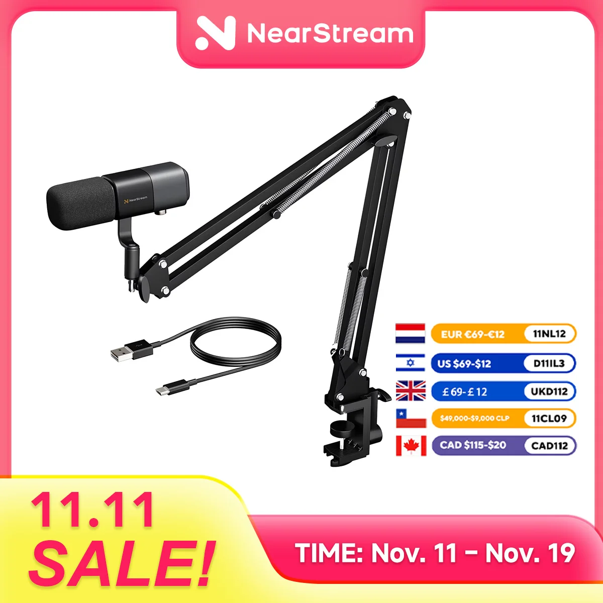 

NearStream USB XLR Condenser Mic Boom Arm Plug-and-Play Professional Microphone pc for Streaming Podcast Studio set Recording
