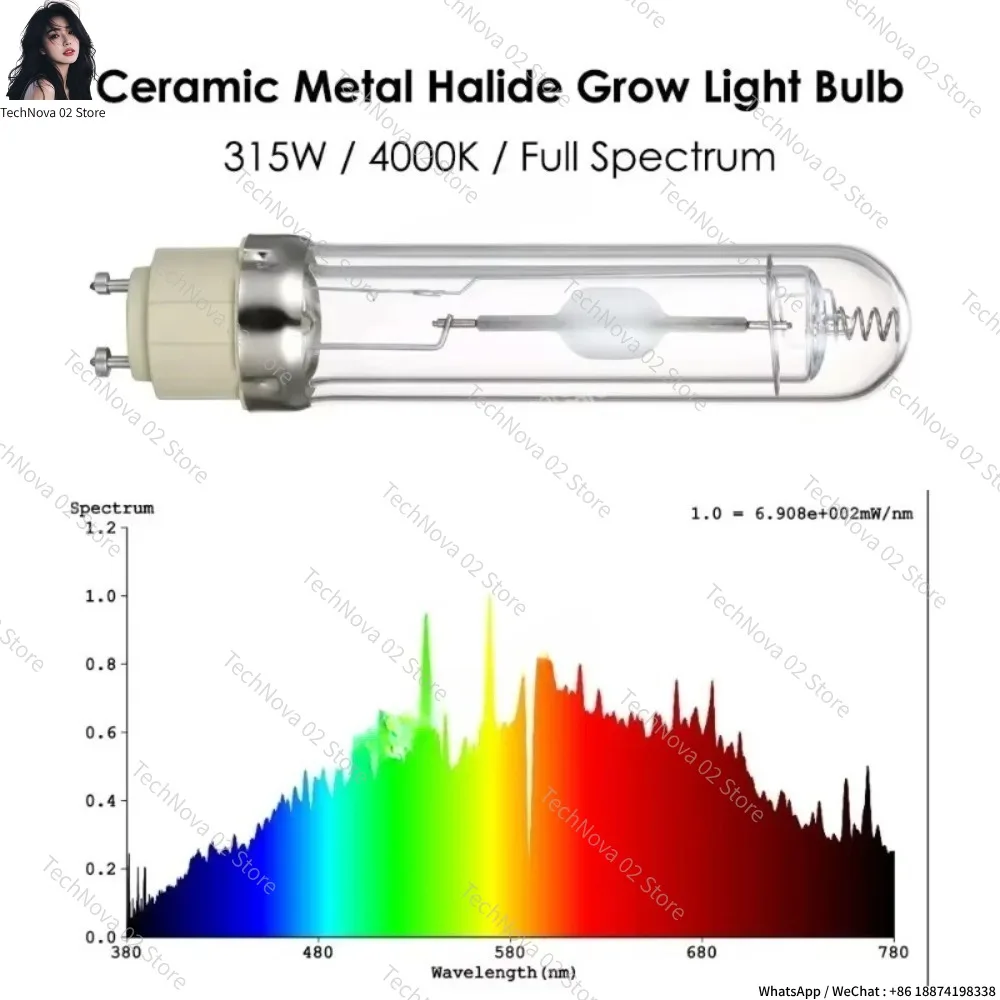 Double Ended CMH Grow Bulb 315W 4000K Full Spectrum Ceramic Metal Halide Lamp for Greenhouse Hydroponic Plant