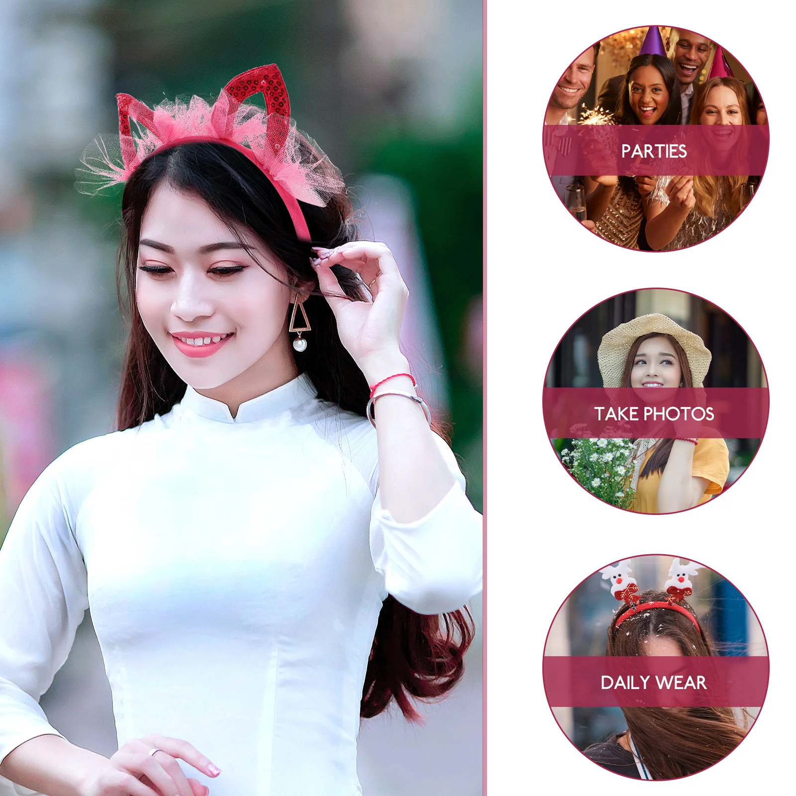 

4 Pcs Ears Headb Mesh Veil Sequin Cat Hair Accessories Blue Purple Hair Accessories Women Girls Party Cosplay