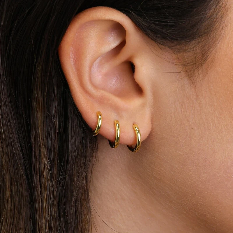 3-teilige schwarz vergoldete kleine Creolen für Damen, Edelstahl, Huggie-Ohrringe, Schmuck