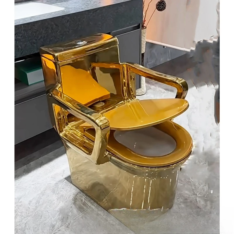 Electroplated gold toilet, ceramic bathroom gold-plated toilet, colored gold toilet with armrest