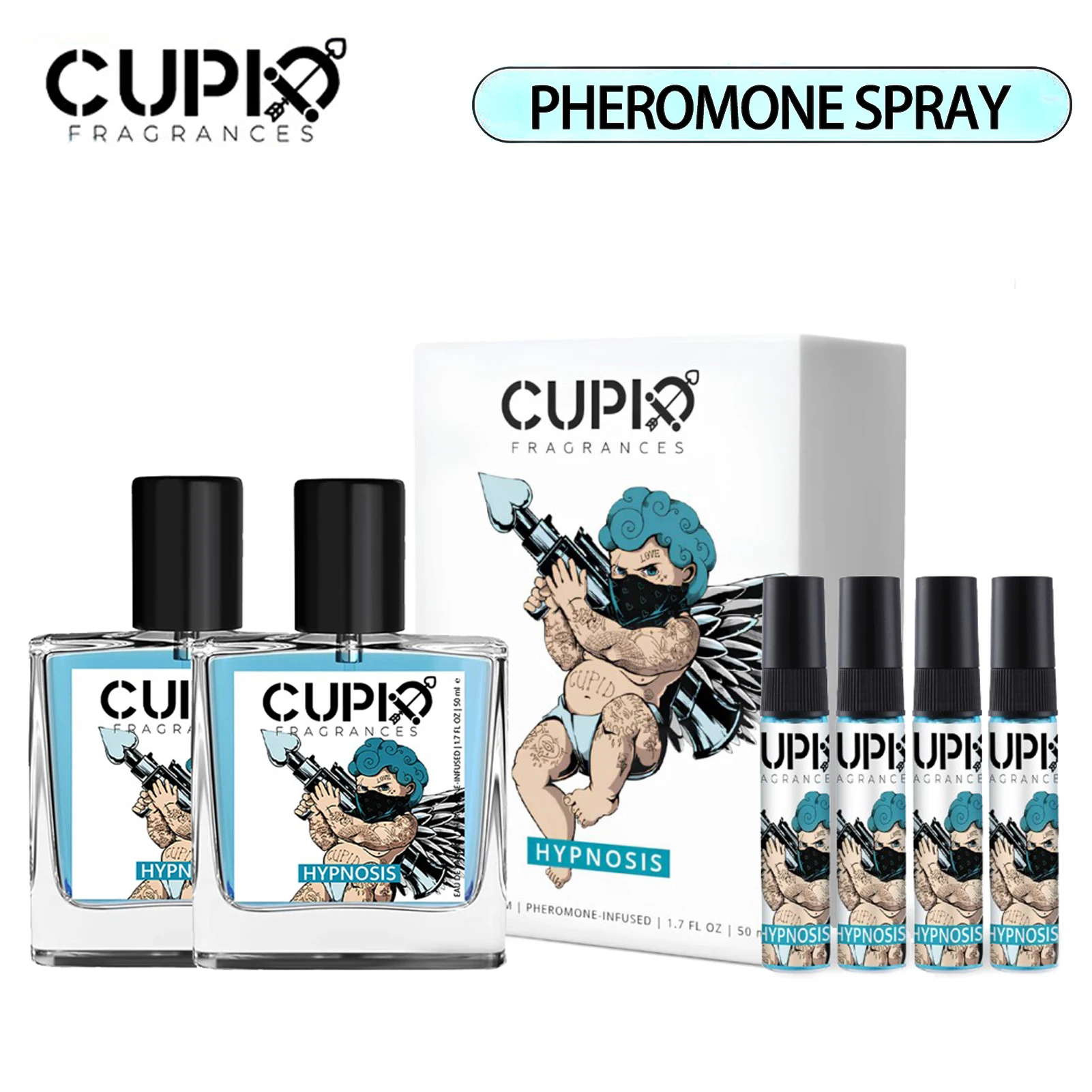 Cupido 50ML Colônia 6 em 1 masculina Perfume luxuoso para o cavalheiro moderno vem a colônia de hipnose com quatro perfumes portáteis