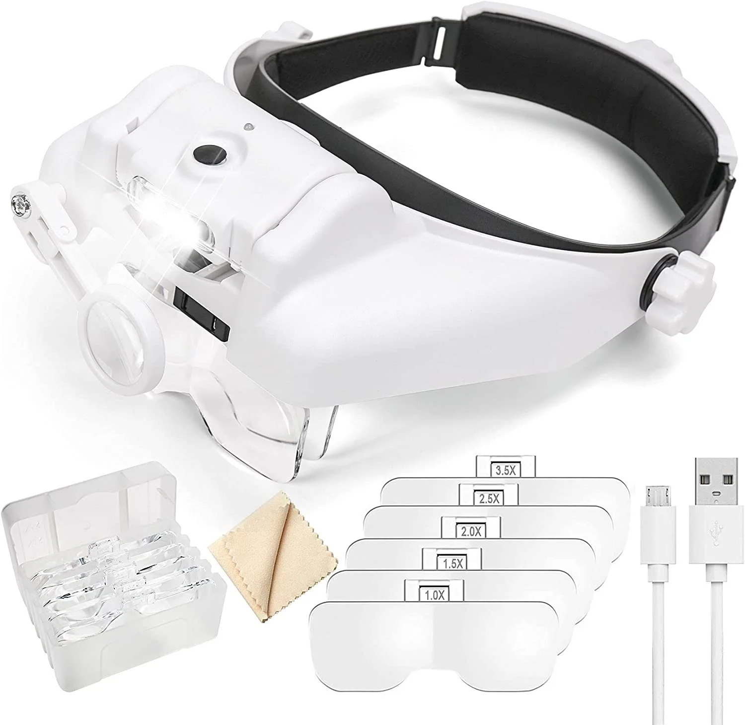 Z30 Stirnbandlupe, beleuchtet, wiederaufladbar, Reparatur-Lötvergrößerungsbrille, austauschbare Linse, dritte Handlupe zum Löten – Detail 4
