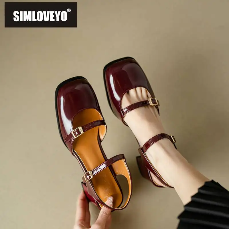 SIMLOVEYO Design Female Sandals Toe Block Heels 6cm Buckle Strap Dating Women Shoes Size 45 46