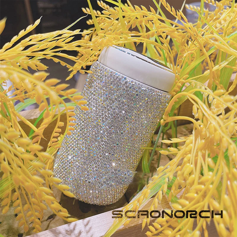 300ml Bling Rhinestones Coffee Cup Car Tumbler Vacuum Flasks Temperature Display Thermos Bottle Stainless Steel Water Bottle