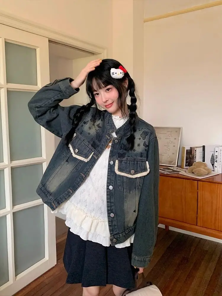 

Женские джинсовые куртки Женское пальто в клетку с клетчатым узором на пуговицах и передним карманом Чистый простой базовый стиль Модная верхняя одежда Длинная