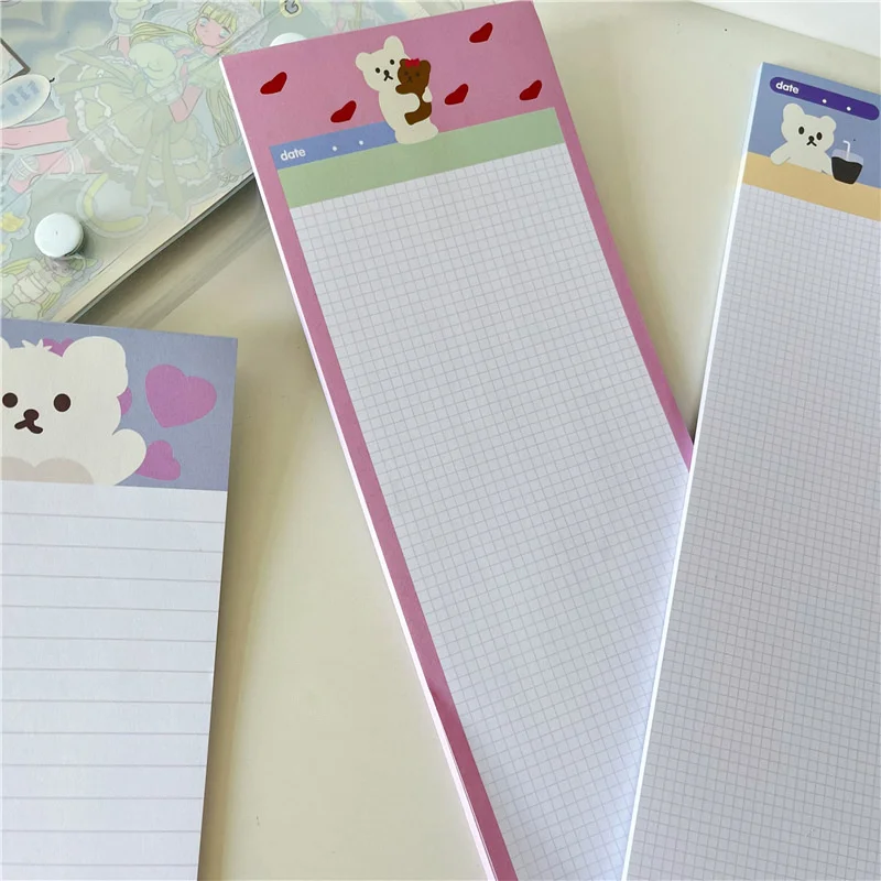 ​Ins Cartoon Cute Bear Half B5 Grid Memo Pad Student Stationery Kawaii Diary Office Notepad Loose-leaf School Supplies 30 Sheets