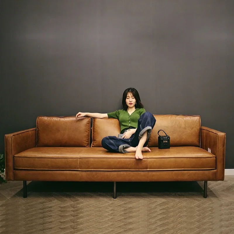 m*-Retro Faux Leather Living Room Sofas Brown Cheap Japanese Sectional Living Room Sofas Nordic Lazy Woonkamerbanken Furniture.