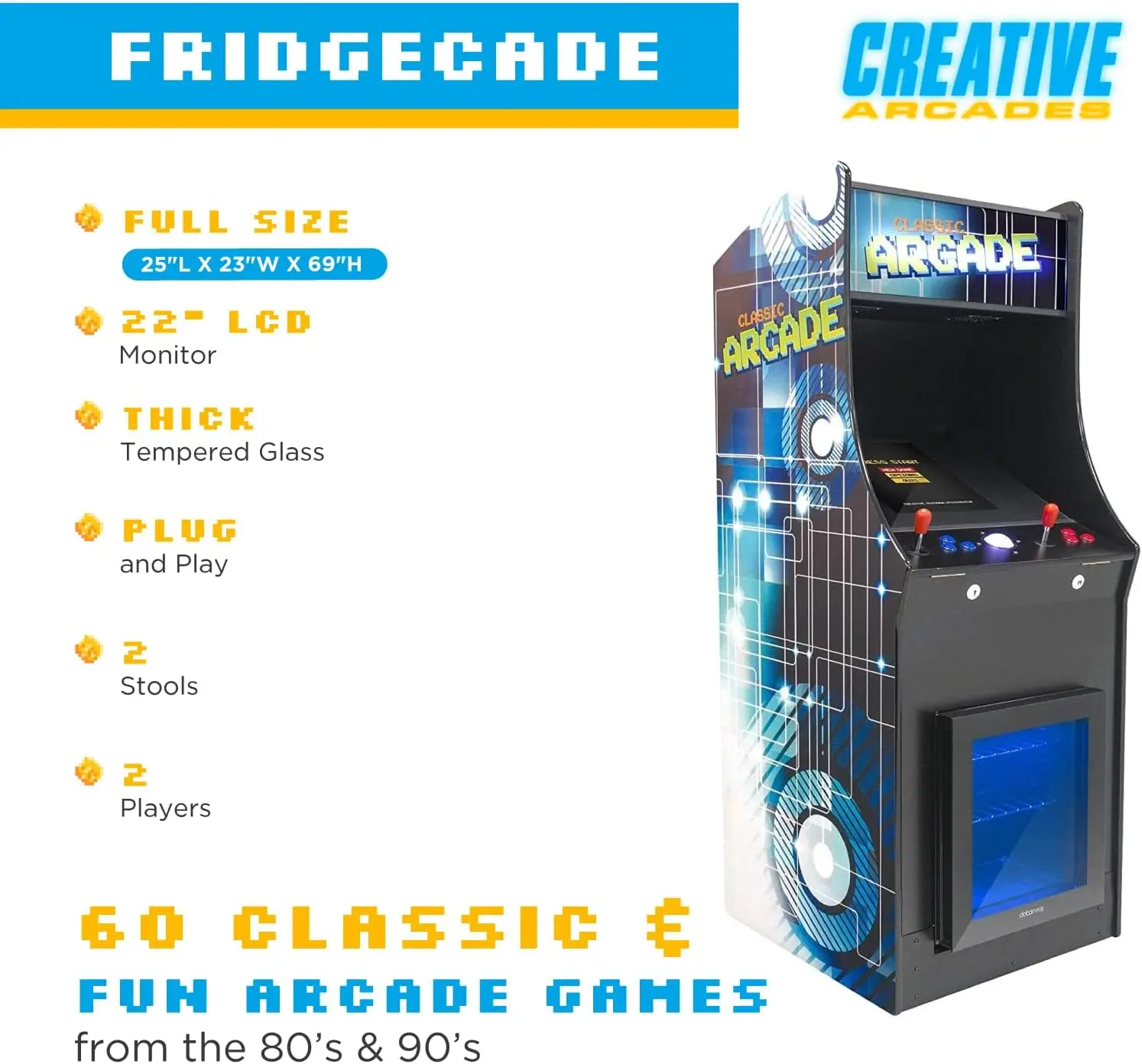 Outdoor Distributor Full Size Stand-Up Commercial Grade Arcade Machine-2 Player, 60 Games, 22 LCD Screen, 2 Sanwa Joysticks, Tra