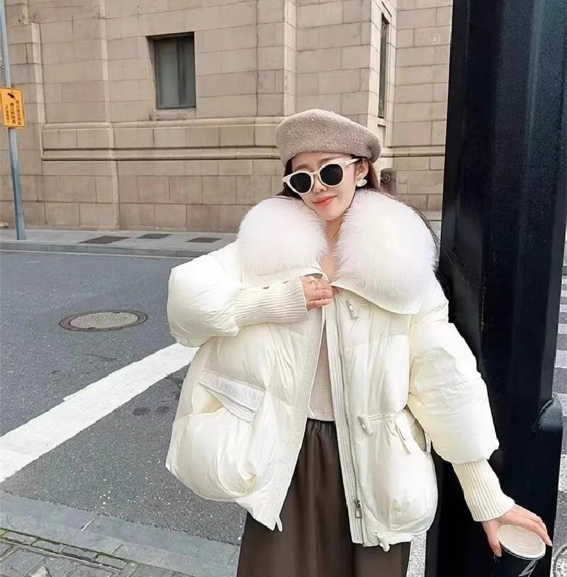 Cappotto Parka allentato coreano nuovo corto invernale da donna Capispalla da donna Cappotto ispessito con collo in pelliccia grande casual