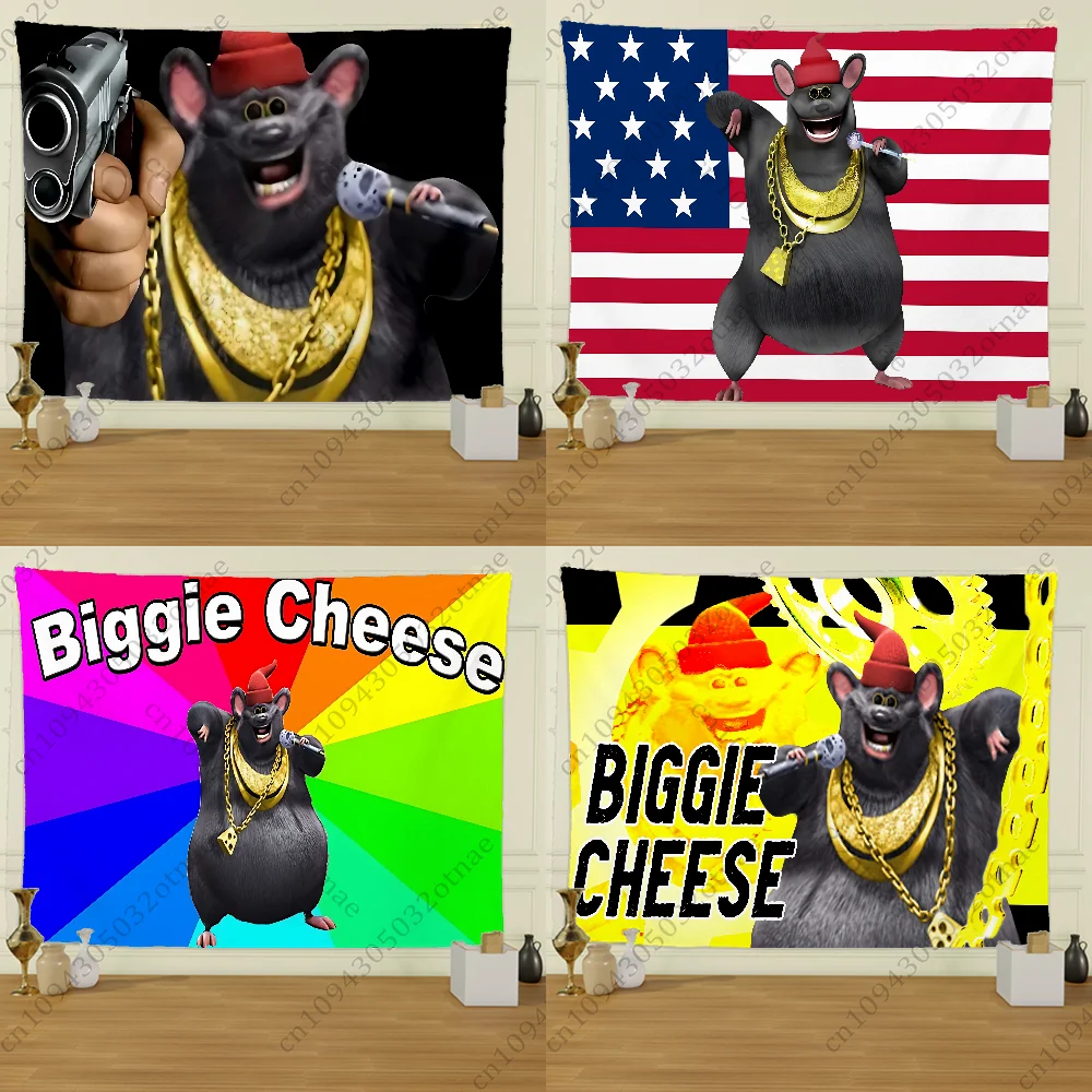 

Biggie Cheese memes Flag Tapestry Creative Pattern Photo Living Room Wall Art Tapestry Decor Party Outdoor Decorate Banners