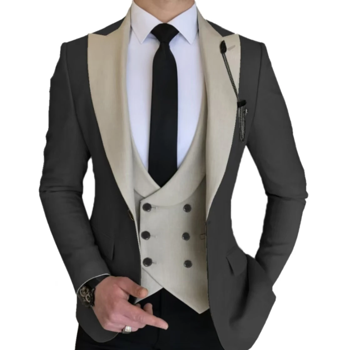 

Formal Men's Suit 3 Pieces Blazer Vest And Pants Set Tuxedo Slim Fit Peaked Lapel Men's Suits for Wedding Prom Evening Dress