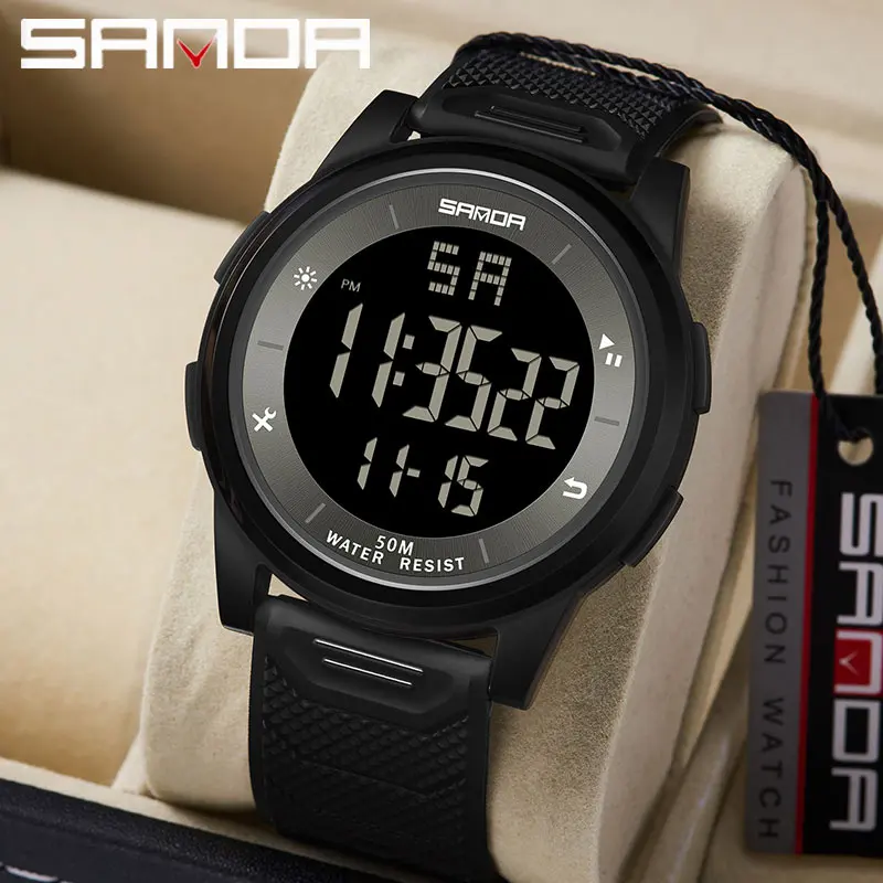 SANDA Fashion Simple Sport Watches Men Military LED Digital Watch Alarm Clock Chronograph 50M Waterproof Electronic Watch