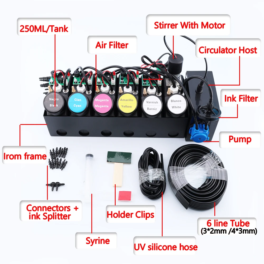 6 ألوان تعديل الأشعة فوق البنفسجية الورنيش لامعة تحويل عدة DTF نظام الحبر كيبك تداول جهاز أداة لتقوم بها بنفسك أداة طابعة الأشعة فوق البنفسجية مع الحبر الأبيض #1