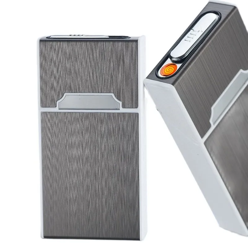 20 Slim Cigarette Aluminum Alloy Woman Thin Cigarette Case Box With Lighter Usb Recharge 115mm*60mm*21mm