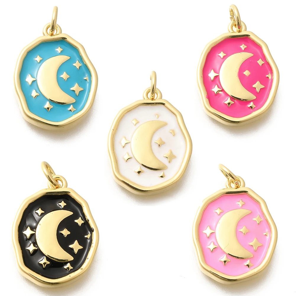 10Pcs Oval with Moon Star Enamel Pendants Sky Space Celestial Charms For DIY Bracelet Necklace Jewelry Accessories 18.5x14x3mm