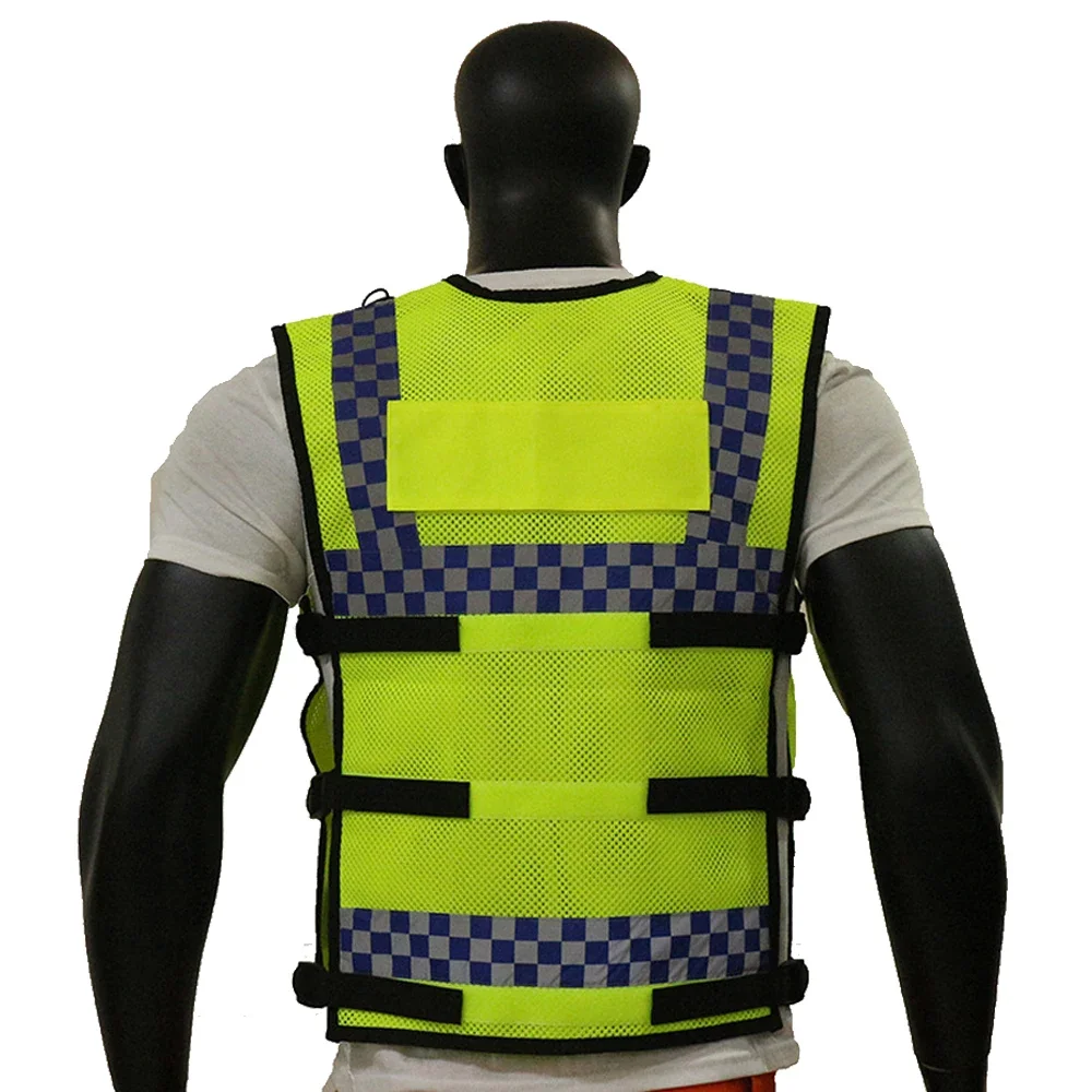 Police Reflective Vest High Visibility Safety Jacket Breathable Mesh Double Layer Motorcycle Night Security Man Working Clothes