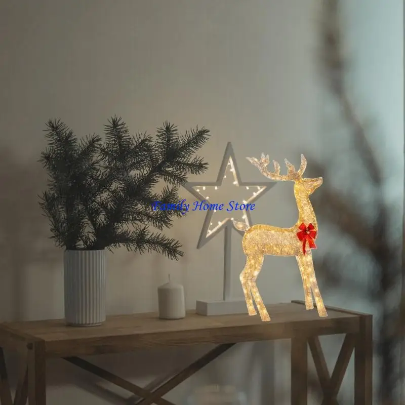 

P0UF Pack of 3 Garden Decoration Lighting Outdoor Light-Up Deer Christmas Reindeer Ornaments Acrylic Texture for Home Garden