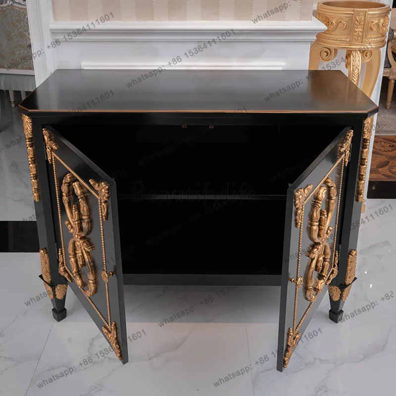 French court style solid wood carving flower sticker gold foil foyer decorative cabinet living room entrance cabinet