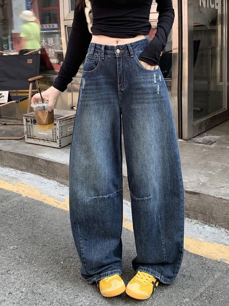 

Y2K Женские широкие джинсы Корейская версия Spicy Girl с высокой талией Свободные универсальные прямые брюки длиной до пола Осень Новые