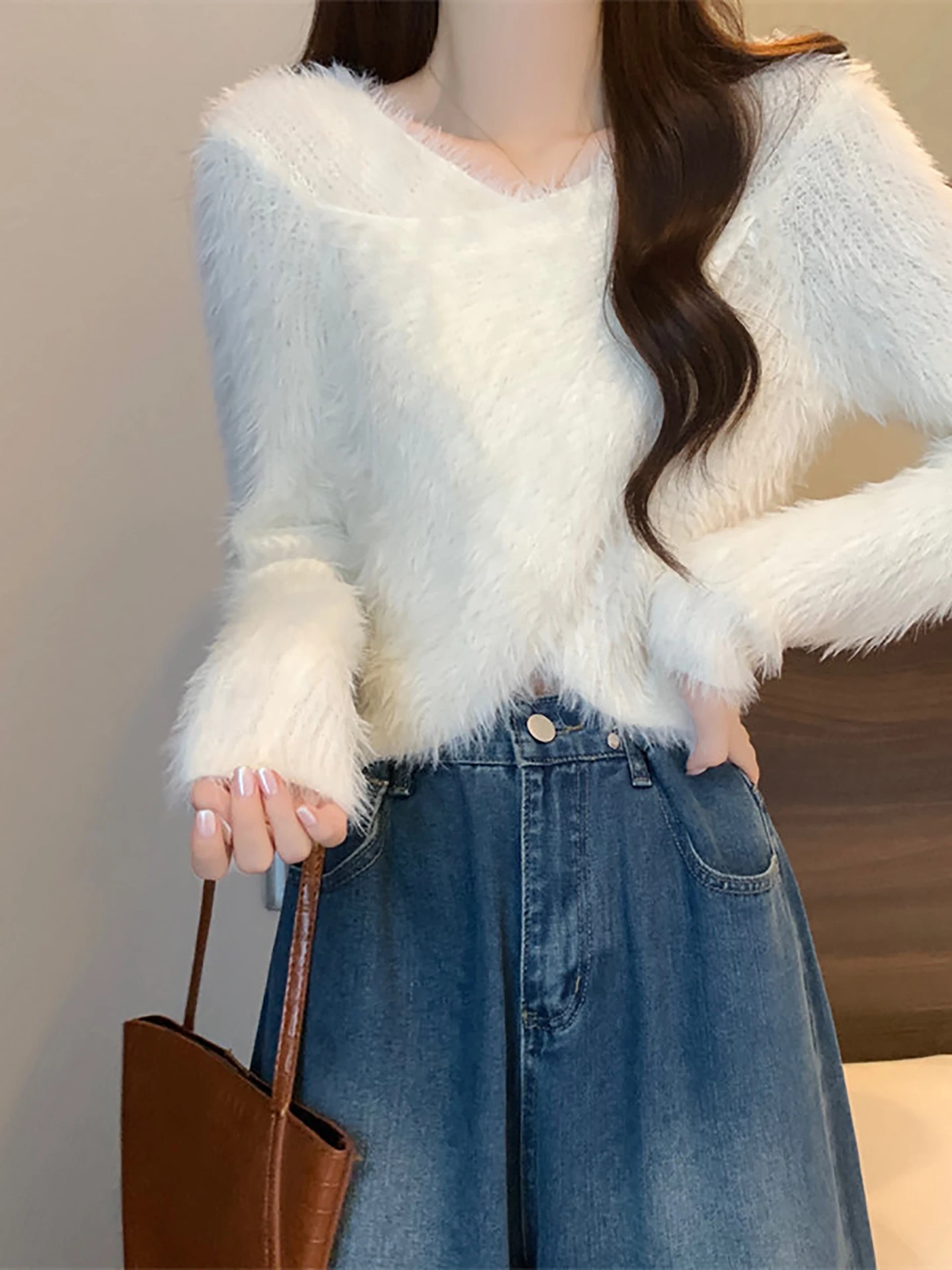 الكورية Sle لينة ort محبوك سترة المرأة Faion الصليب تصميم وهمية المنك المخملية الخريف جديد الحلو Sle أعلى irt