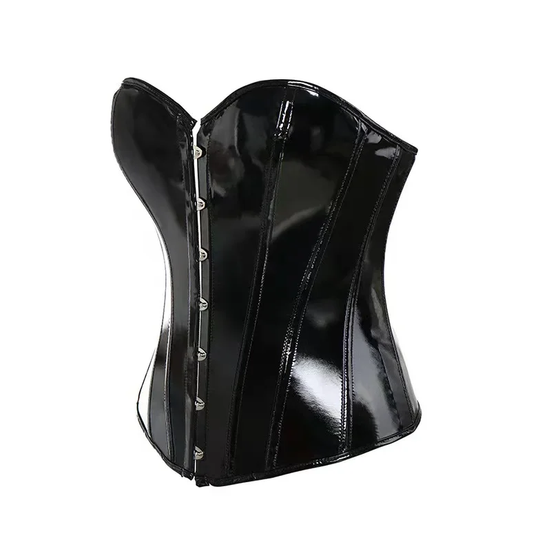 Black PVC Leather Corsets Bustiers for Women Overbust Corset Top Steampunk Corselet Gothic Sexy Korsett Plus Size Corsetto