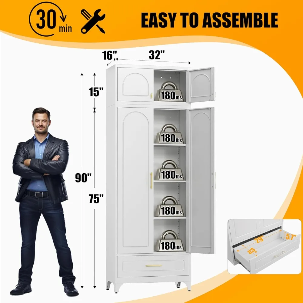 خزانة مطبخ بيضاء بطول 90 بوصة قابلة للتعديل مع أدراج #2