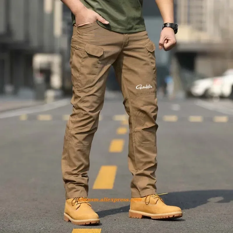 Gamakatsu Spring and Summer Fishing Tactical Trousers Men's Loose Multi Pocket Camouflage Cargo Pants Men's Outdoor Trousers