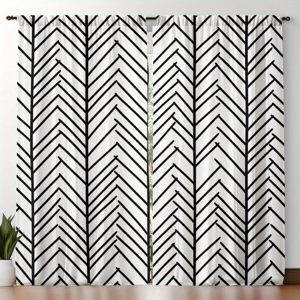 Modern Chevron Pattern Black and White Curtains for Living Room Home Decor Semi-Sheer Window Drapes
