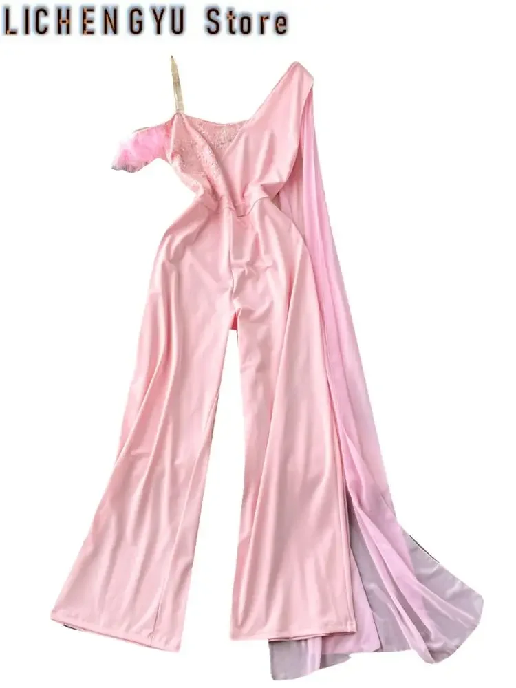 New Sweet Style Chic Jumpsuit Women Slash Neck Strapless Patchwork High Waist Fashion Jumpsuits Winter Spring