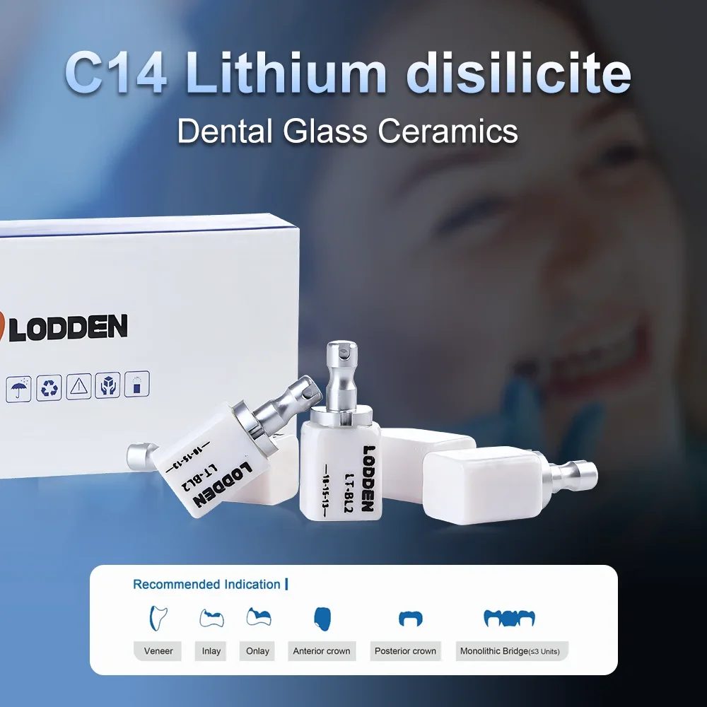 5pcs/Box Lithium Disilicate C14 Glass Ceramic Blocks LT/HT Dental Crown for CAD CAM Sirona Cerec Milling System Materials