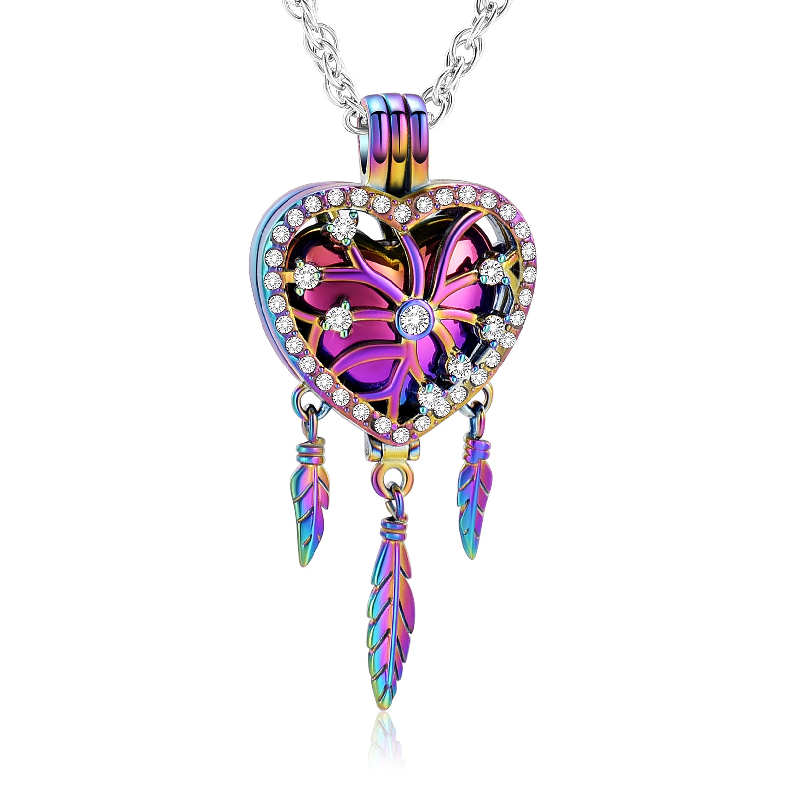 Heart Urn Necklace for Ashes Dream Catcher Cremation Jewelry for Ashes for Women Men Angel Wing Memorial Keepsake Hollow Pendant