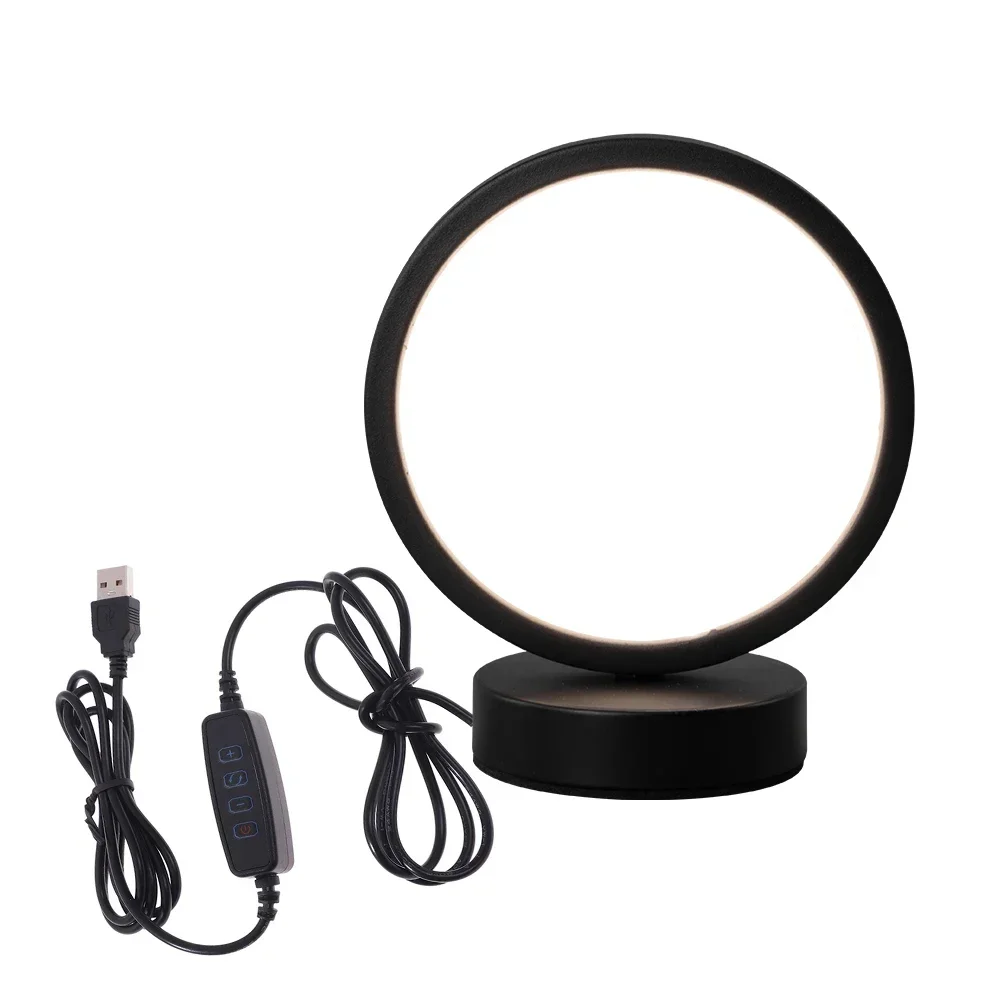 2022 Creative Circular Atmosphere LED Nordic Style Wrought Iron 5VUSB Plug Three Tone Light Bedroom Study Table Lamp