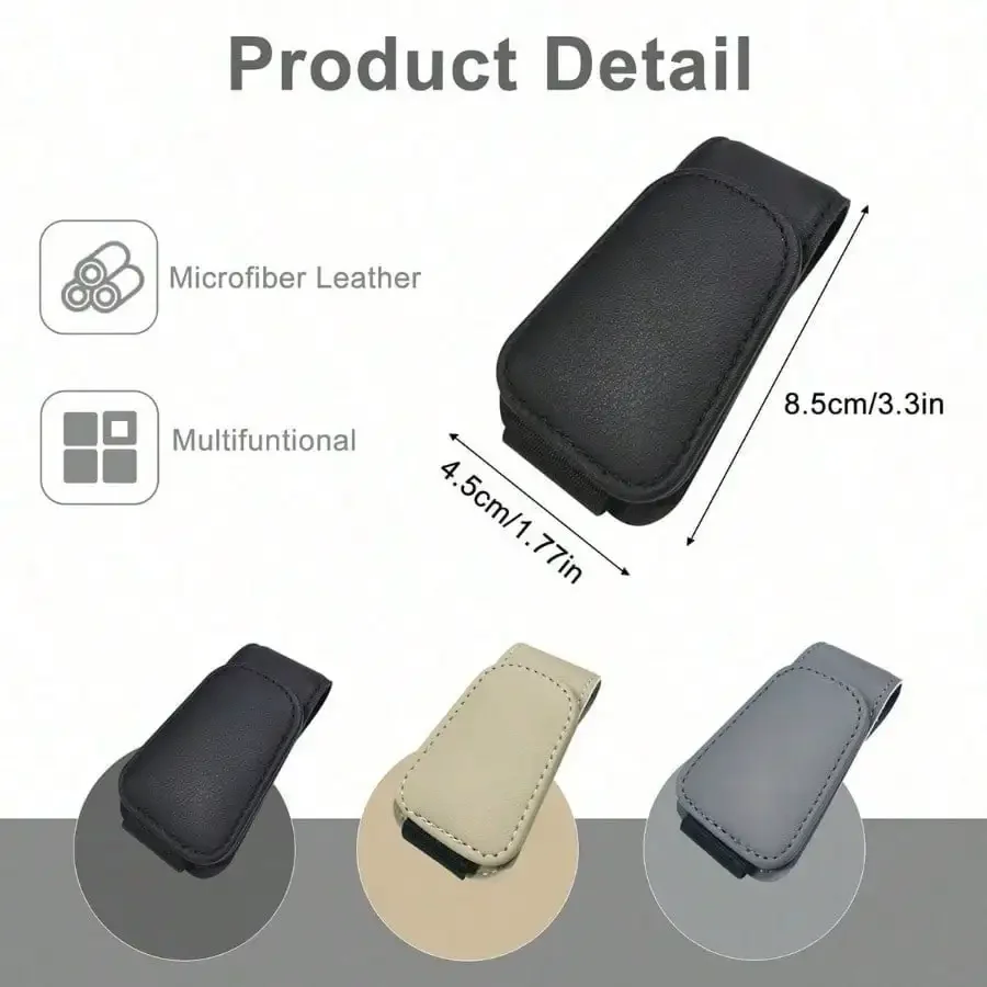 Clip para gafas de color beige, de cuero PU duradero, 1 unidad, soporte para gafas de moda para visera de coche | Clips de Seguridad para Gafas para Todos