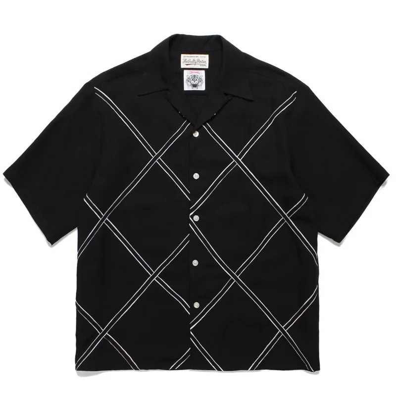 WACKO MARIA Rhombus Dashed Print Heaven Tokyo Black Hawaii Loose Casual Short Sleeve Shirt Brand Shirt