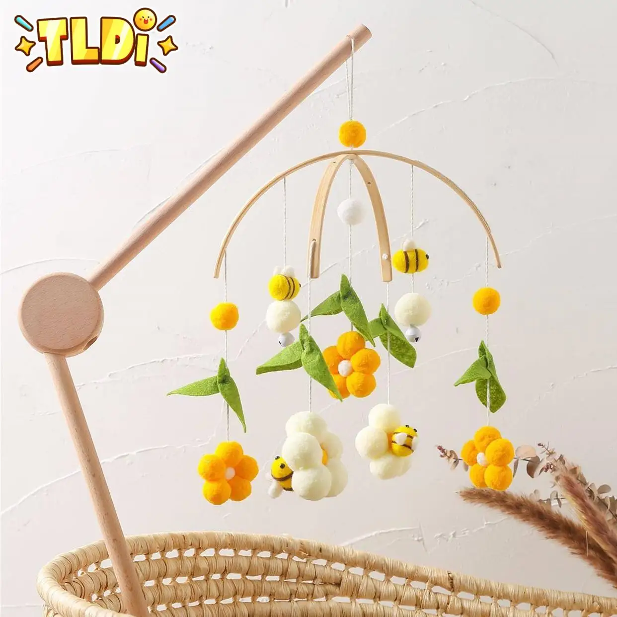 Baby Mobile Toys 0-12 Months Toddler Rattles Knitted Bee Crib Toy Wooden Bed Bell Carousel Handing Doll Newborn Gifts Stuff