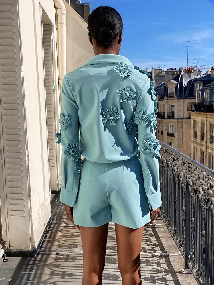 TWOTWINSTYLE macacão elegante com apliques para mulheres, lapela, manga longa, patchwork, zíper, casual, estilo feminino