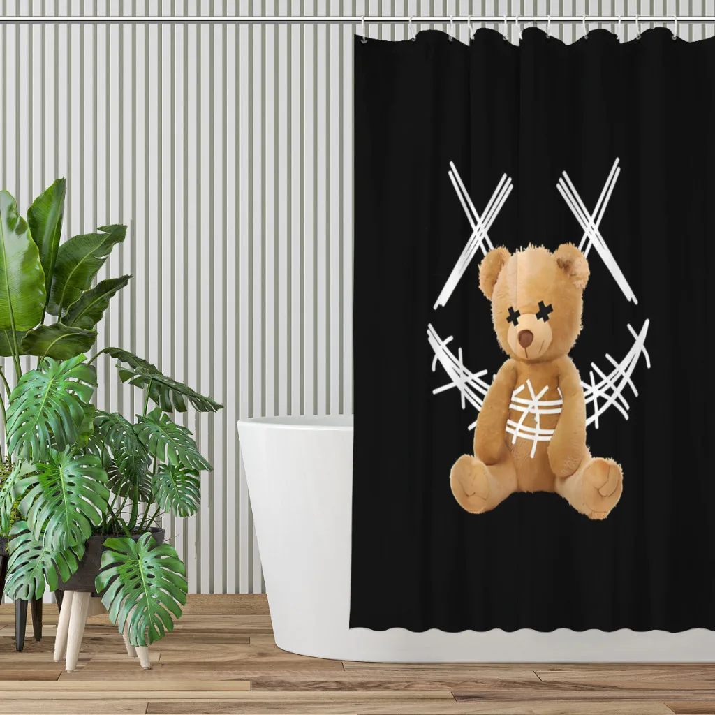 Cool Smiley Bathroom Shower Curtains Teddy Bear Waterproof Partition Curtain Funny Home Decor Accessories