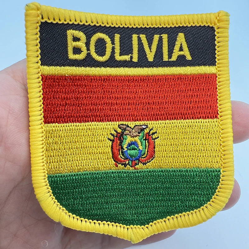 7*6CM Bolivia Shield Shape Iron-on Flag Patch Embroidered Saw on Badges Patches for Clothing