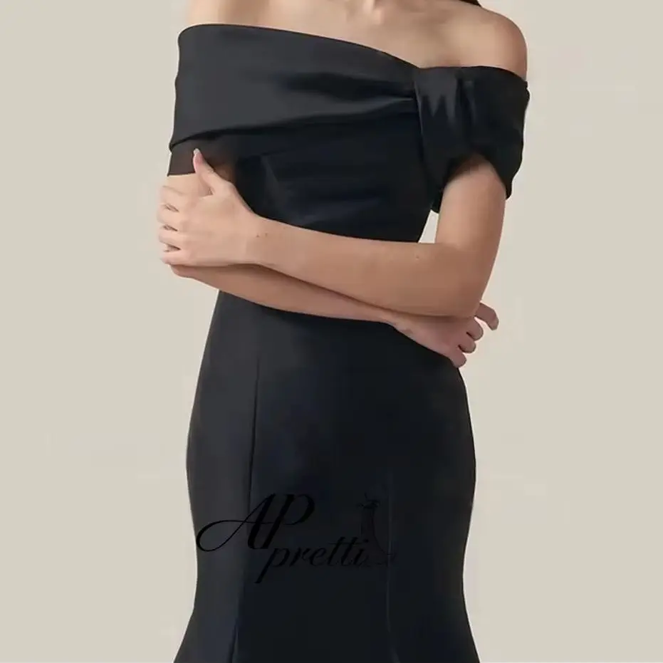 AP pretti Customized Classic Off Shoulder Black Satin Korea Wedding Photo Shoot Dress Mermaid Reception Dress Party Dress