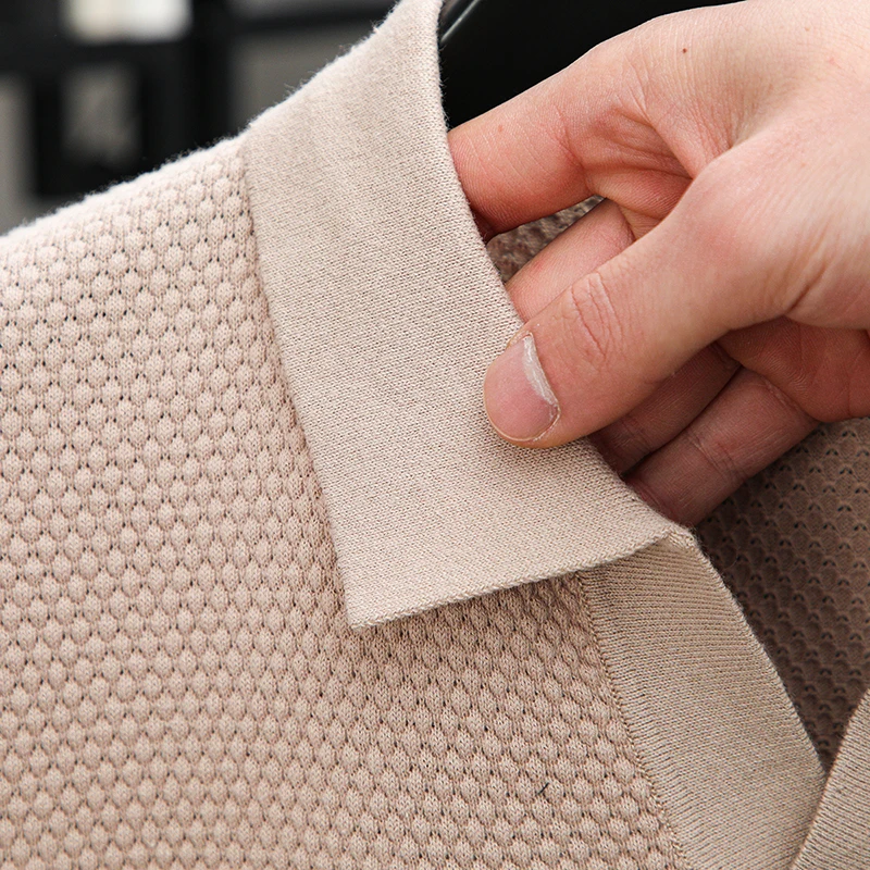 100 Baumwolle High-End-Marke männer Revers Kurzarm T-Shirt Sommer Neue Einfarbig Kleine V-ausschnitt Mode Business freizeit Männer derbekleidung – Detail 16