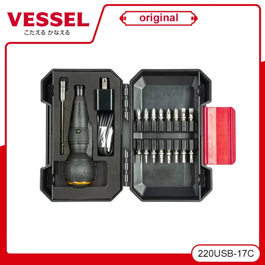 vessel-17-pieces-tournevis-electrique-avec-jeu-d'embouts-ph-sl-torx-hex-pz-usb-charge-lumiere-led-220usb-17c