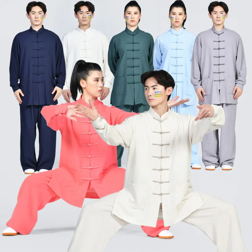 Leinen Und Baumwolle Kampfkunst Uniform Tai Chi Kleidung Kung Fu Set Wushu Kleidung Für Frau Wudang Mantel Mann Training kleidung