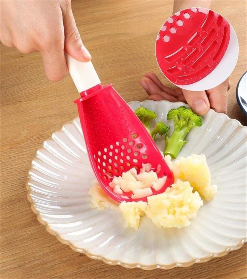 Multifunctional Kitchen Tool Cooking Spoon Heat-resistant Hanging Hole Innovative Potato Garlic Press Colander Tableware Tool