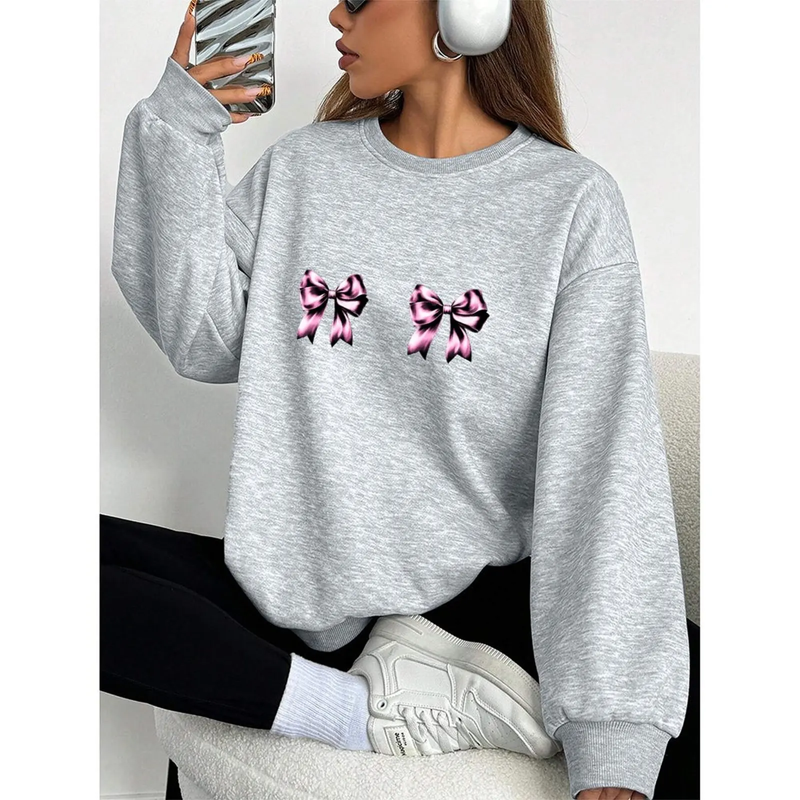 

Round Neck Women Pullover Sweatshirt Velvet Comfortable Winter Casual Long-sleeved Printed Pattern Sweater Winter Woman Clothes