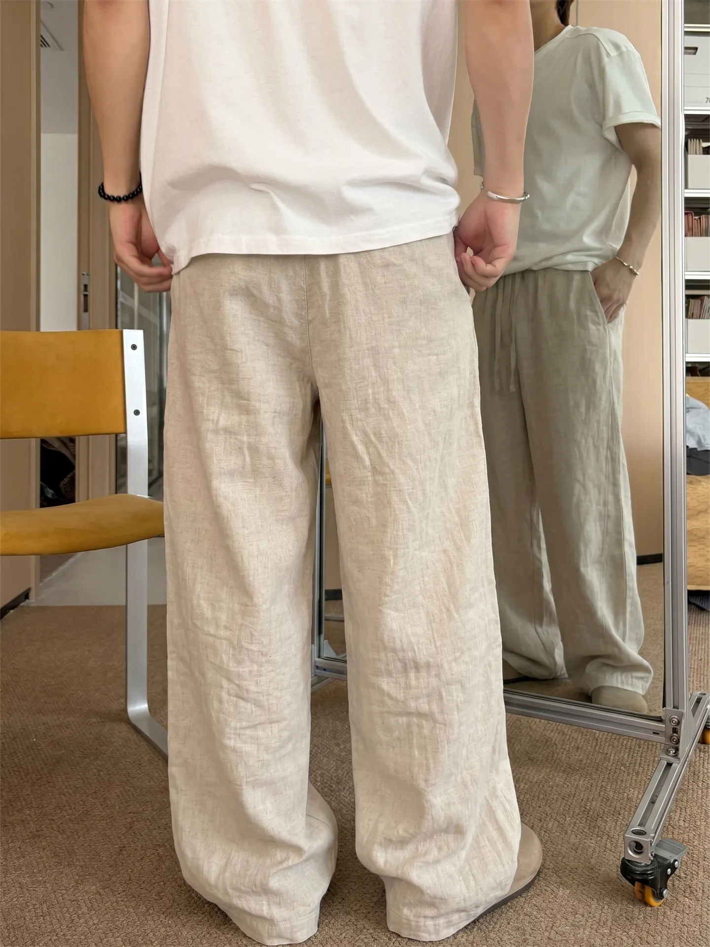 Vintage-Look Men's Summer Thin Breathable Wide Leg Casual Pants Loose Elastic Waist Straight Cut Youthful Vitality  Color