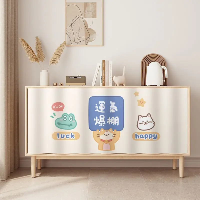 VIKAMA Lucky Get Rich Every Day Cabinet Curtain, 6 Designs, Short Curtain for Kitchen Cabinet Door Decor